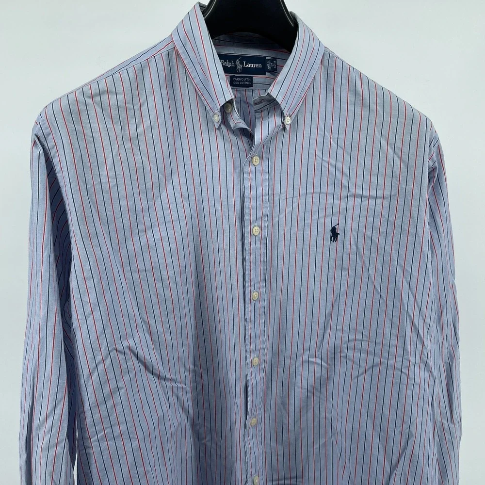 Polo Ralph Lauren Shirt Mens 17 34/35 Blue Striped Yarmouth‎